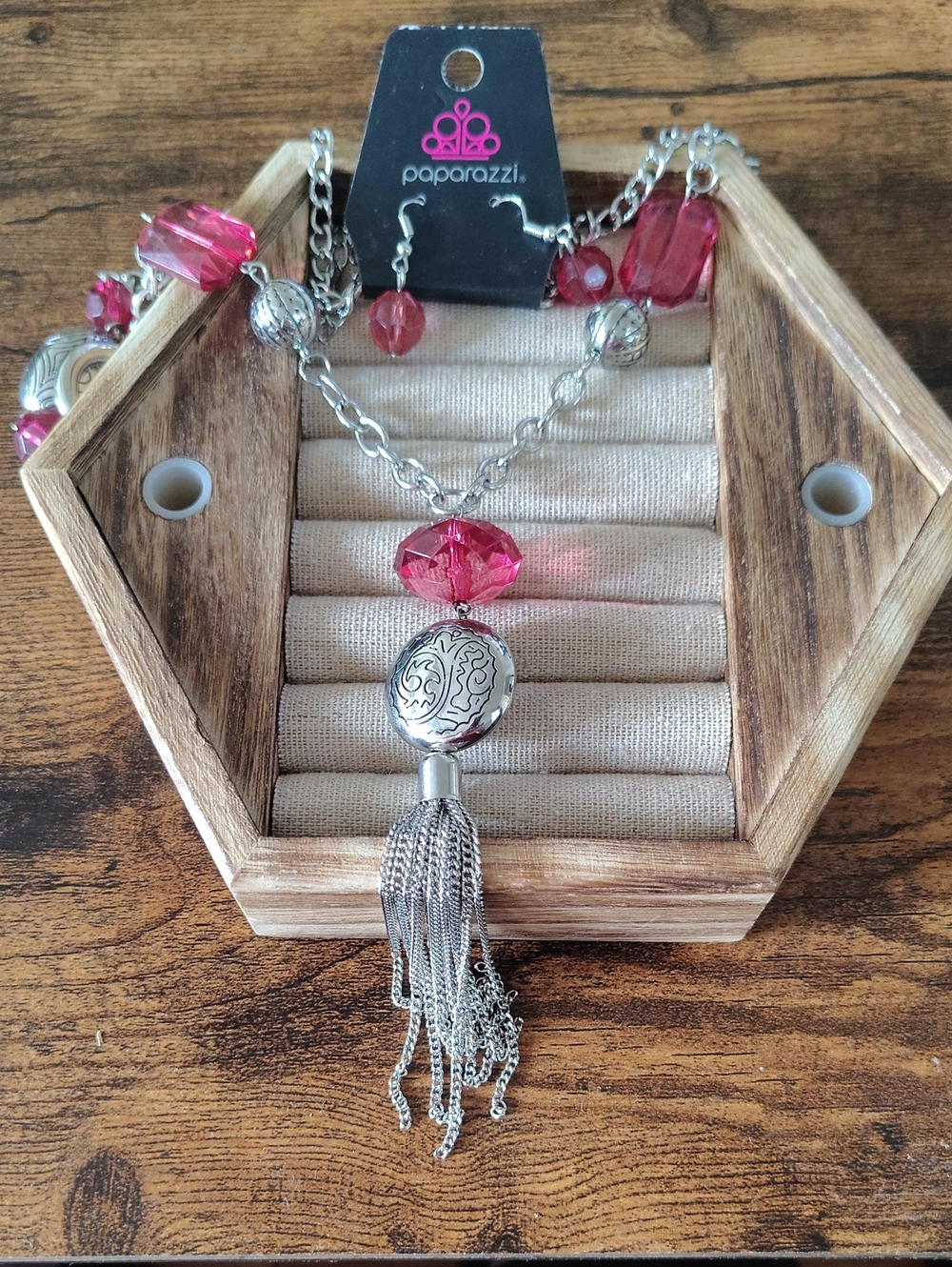 paparazzi Hot Pink Beaded Tassel Necklace Set